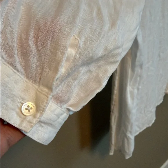J. Jill Size Medium 100% Linen White Embroidered Split-Neck Tunic Top - Picture 3 of 7